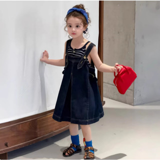 [B&G] Sét váy yếm jean kèm áo cotton thun sát nách cá tính cho bé gái từ 10-45kg(2-12 tuổi)