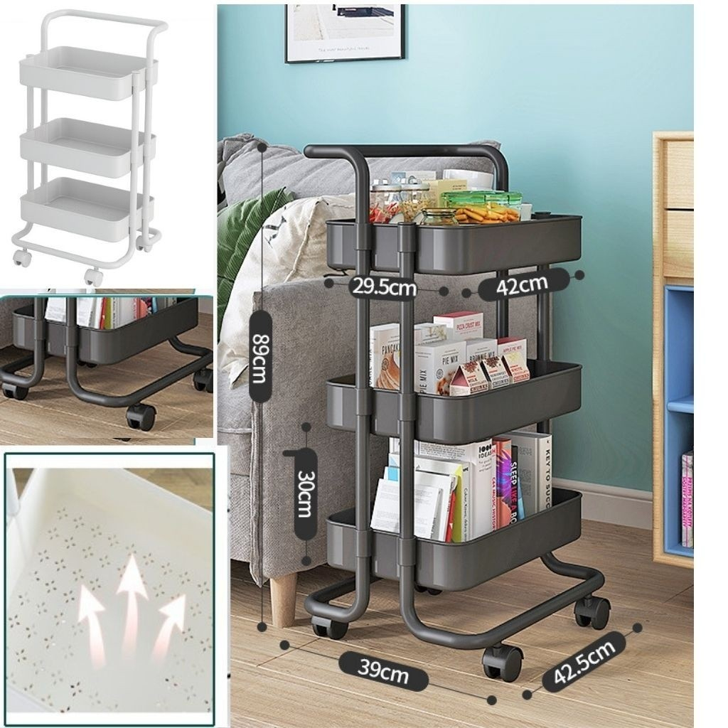 Kệ Xe Đẩy Đa Năng Khung Sắt Khay Nhựa Cứng Cáp, 3 Tầng Có Bánh Xe, Đựng Đồ Spa, Nail, Nhà Bếp