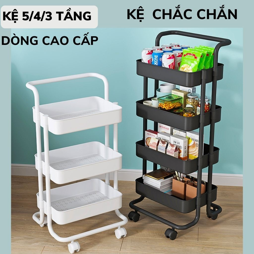 Kệ Xe Đẩy Đa Năng Khung Sắt Khay Nhựa Cứng Cáp, 3 Tầng Có Bánh Xe, Đựng Đồ Spa, Nail, Nhà Bếp