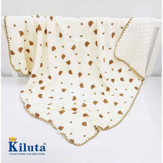 Chăn xô KILUTA, chăn xô muslin hạt đậu viền Ziczac có túi vải cho bé