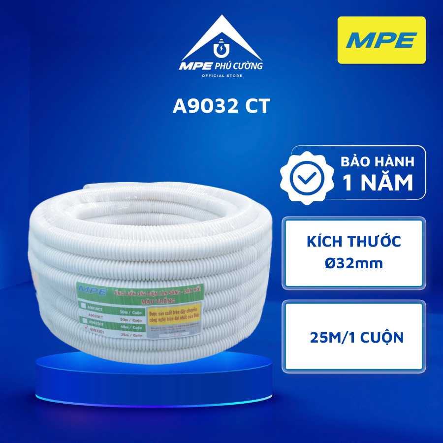 (CHÍNH HÃNG) MPE - Ruột gà ống luồn dây cáp điện, ống xoắn luồn dây điện, ống luồn đàn hồi cuộn 50m