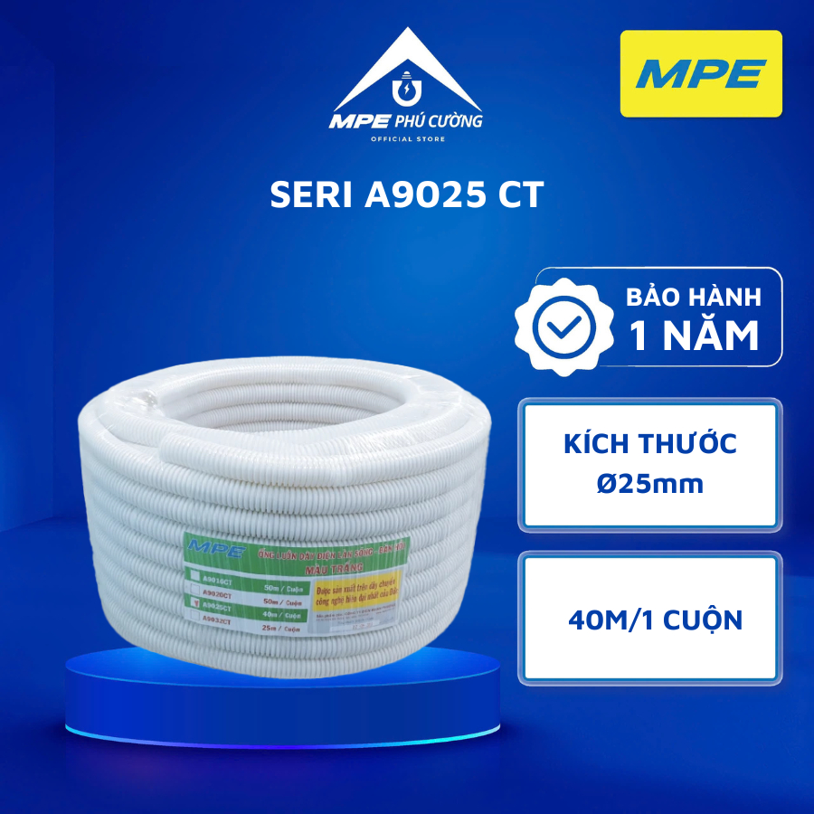 (CHÍNH HÃNG) MPE - Ruột gà ống luồn dây cáp điện, ống xoắn luồn dây điện, ống luồn đàn hồi cuộn 50m