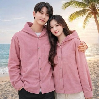 Áo chống nắng nhung gân cho mẹ và bé Chất vải mềm mịn thoáng mát dáng sơ mi có cúc bấm mũ trùm đầu