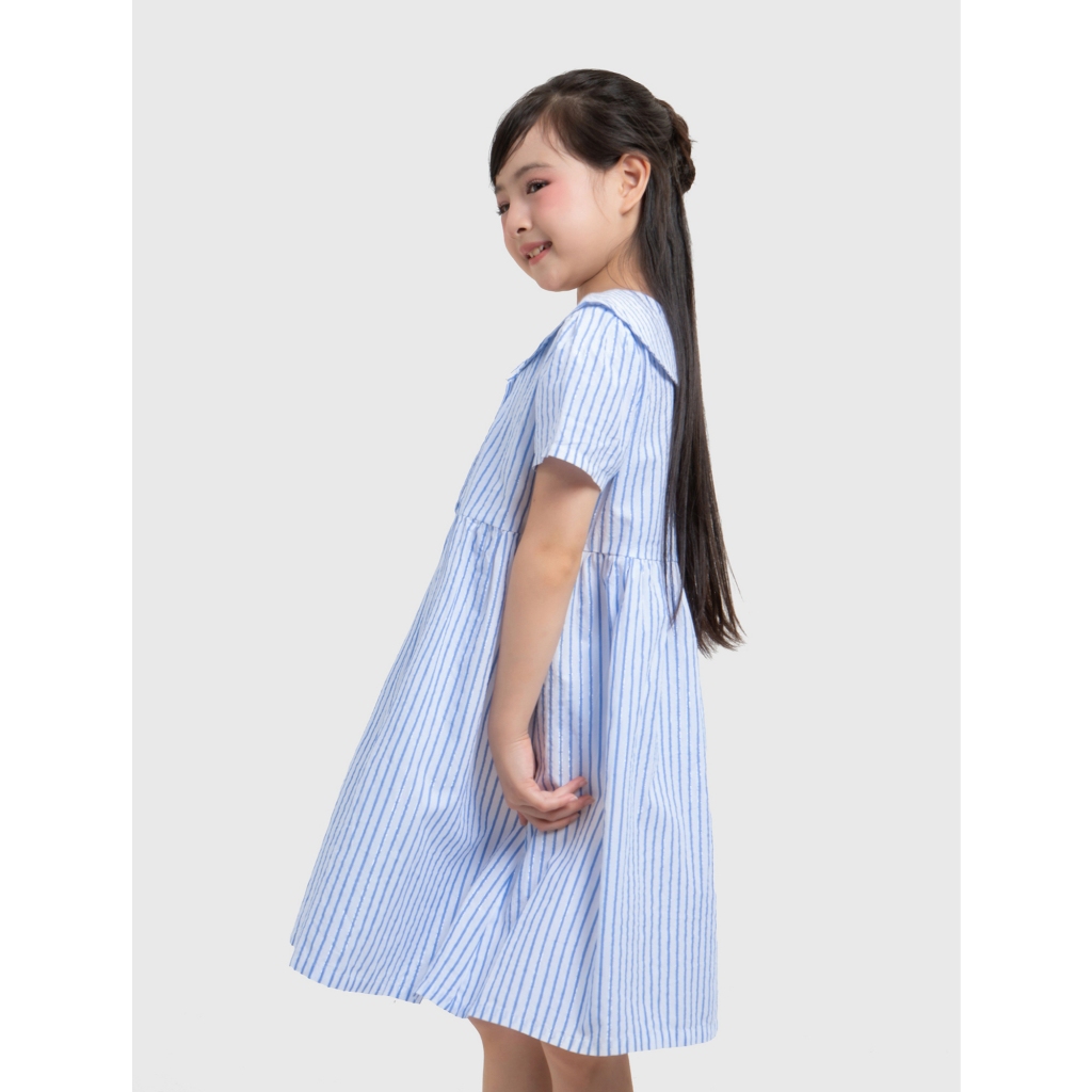 Váy liền bé gái CANIFA dáng babydoll cộc tay cổ thủy thủ họa tiết kẻ 1DS26S009