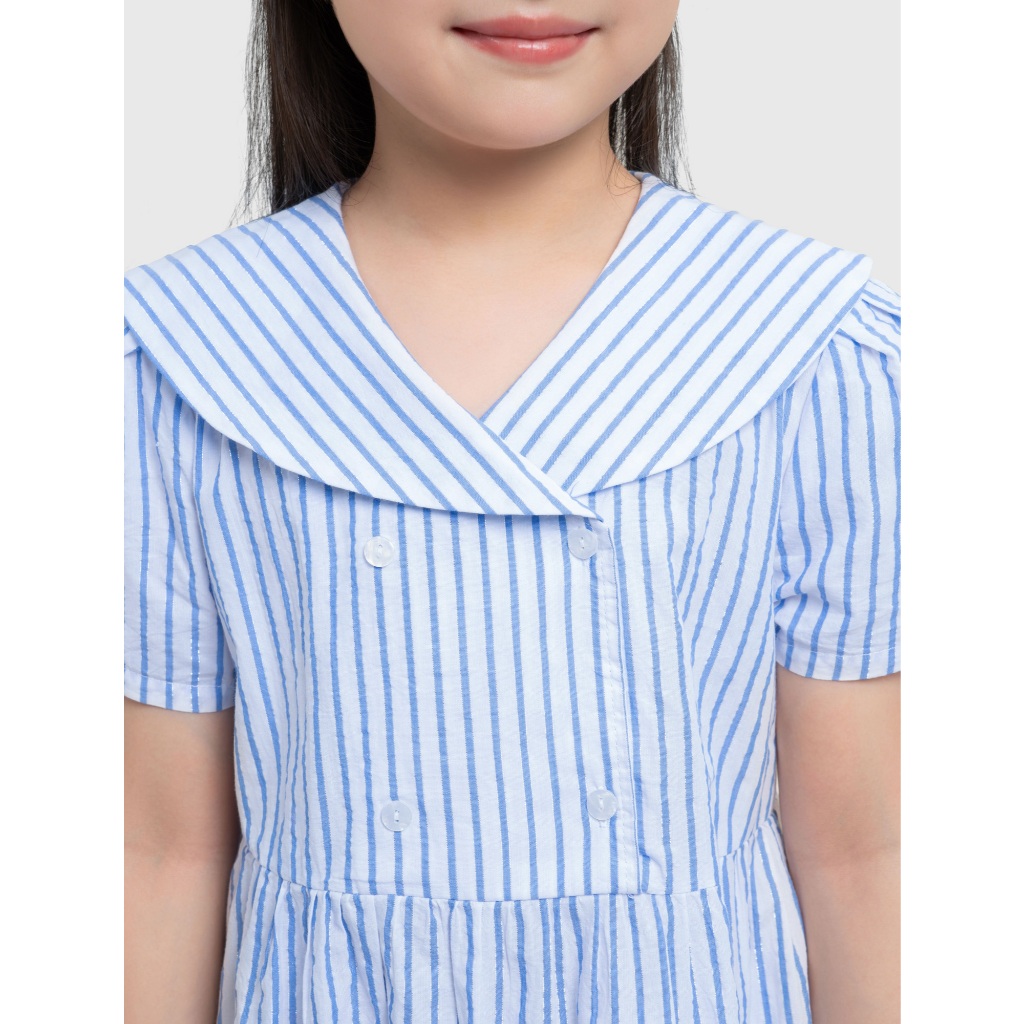 Váy liền bé gái CANIFA dáng babydoll cộc tay cổ thủy thủ họa tiết kẻ 1DS26S009