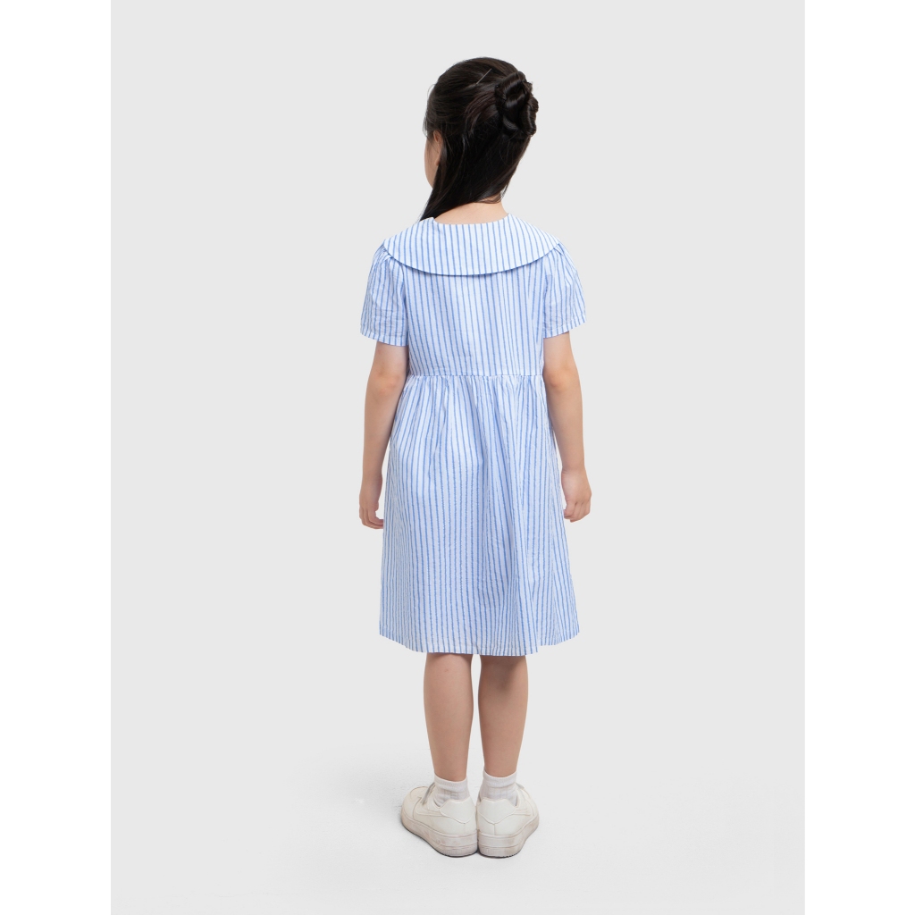 Váy liền bé gái CANIFA dáng babydoll cộc tay cổ thủy thủ họa tiết kẻ 1DS26S009