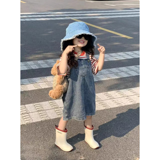 [B&G] Sét Yếm jean form rộng năng động Áo sọc phối bên trong cực dễ thương cho bé gái 10-45kg