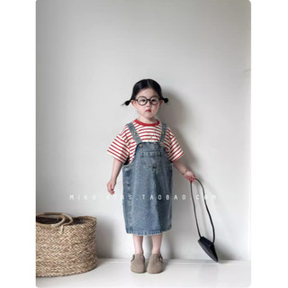 [B&G] Sét Yếm jean form rộng năng động Áo sọc phối bên trong cực dễ thương cho bé gái 10-45kg