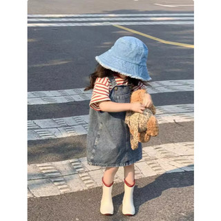 [B&G] Sét Yếm jean form rộng năng động Áo sọc phối bên trong cực dễ thương cho bé gái 10-45kg