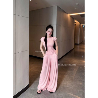 Set Áo Thun Body Nhún Eo Mix Quần Suông Chuẩn Nhung Đặng