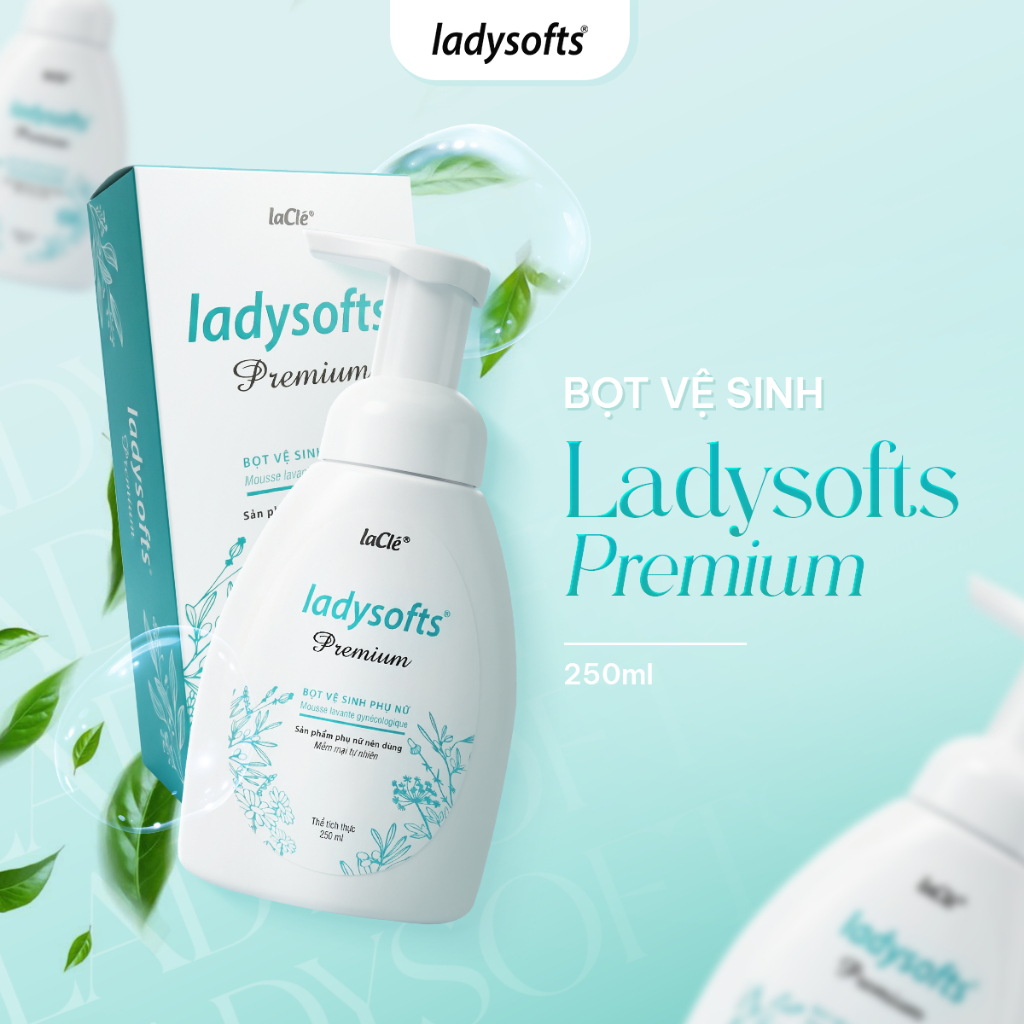 Combo 2 Chai Dung Dịch Vệ Sinh Phụ Nữ Dạng Bọt Ladysofts Premium Laclé Làm Sạch, Cân Bằng pH 250ml