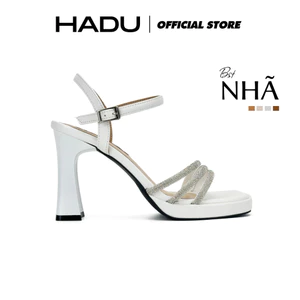 Giày Sandal Cao Gót 9P Đế Vuông 3 Quai Đính Đá LYNDA HADU M984 Da PU Cao Cấp BH 12T