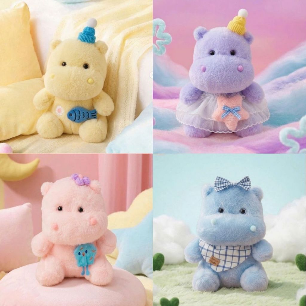 Gấu Bông Hà Mã Hippo 25CM Lông Tơ Siêu Mềm Mại Kèm Phụ Kiện Váy, Mũ Xinh Xắn Làm Quà Tặng Cho Bé