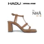 Sandal Cao Gót 7P Đế Vuông Quai Ngang 3 Dây LAURA HADU M7159 Da Vân Siêu Bền BH 12T