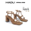 Giày Cao Gót 7P Đế Vuông Sandal Quai Ngang 3 Dây HADU MM7159 Da Vân Siêu Bền BH 12T