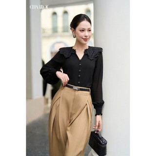 Quần Tây Suông Nữ Cạp Cao Vát Chéo Charllot Quần Công Sở Dáng Dài Mix Hàn Vân Xương Cá Tôn Dáng