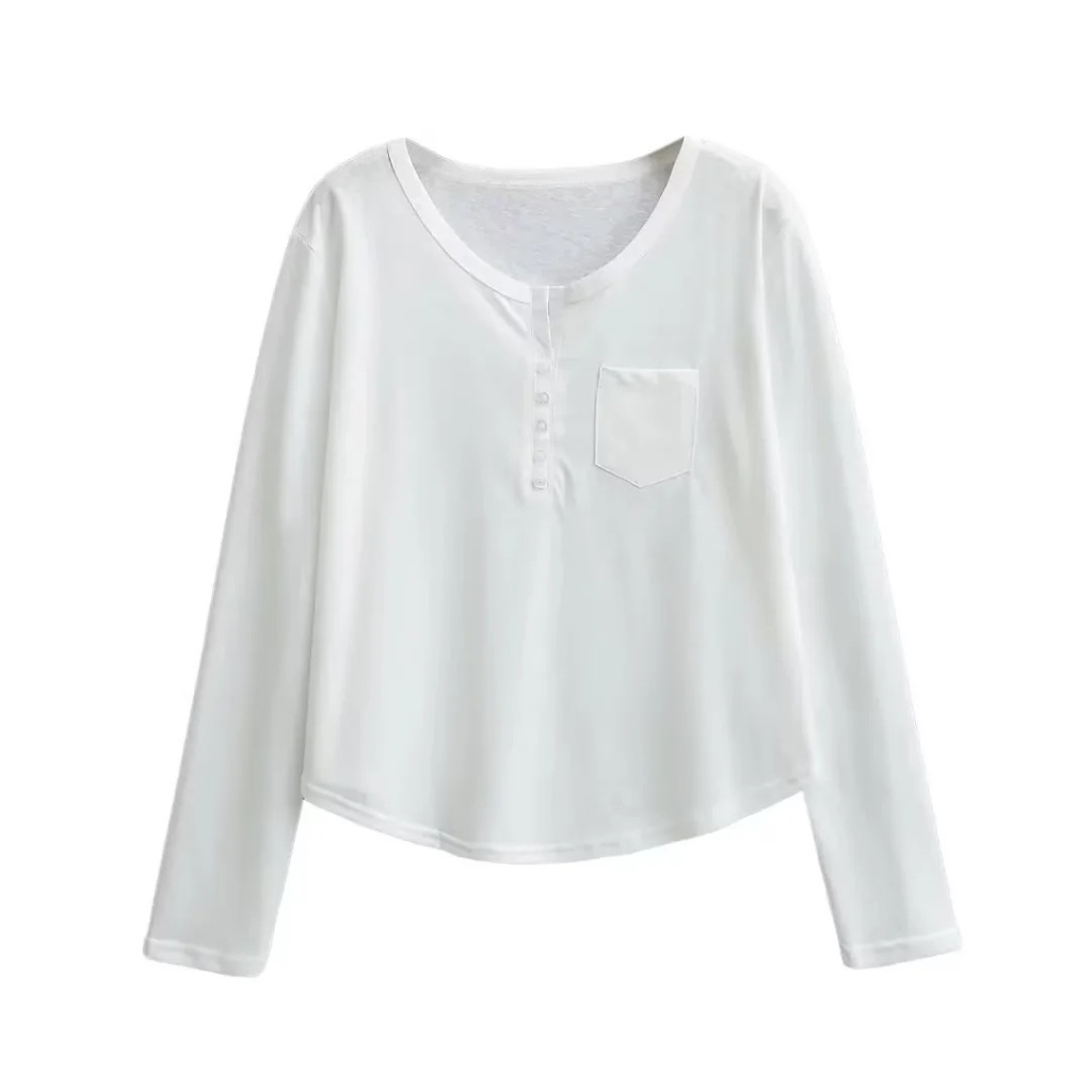 Áo thun dài tay nữ basic có túi sành điệu thun cotton co giãn thoáng mát thấm hút mồ hôi hình đơn giản trẻ trung thời tr