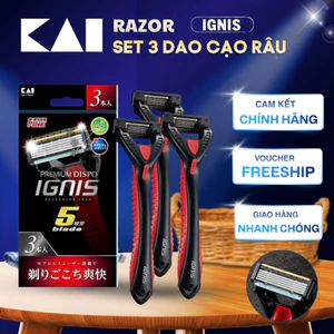 Set 3 dao cạo râu 5 lưỡi kép cao cấp DISPO IGNIS KAI cán đỏ PREMIUM DISPO IGNIS for sensitive skin 3 pieces cán đỏ