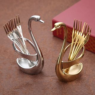 Dụng cụ để muỗng nĩa đũa  inox  hình thiên nga siêu đẹp - dụng cụ trang trí
