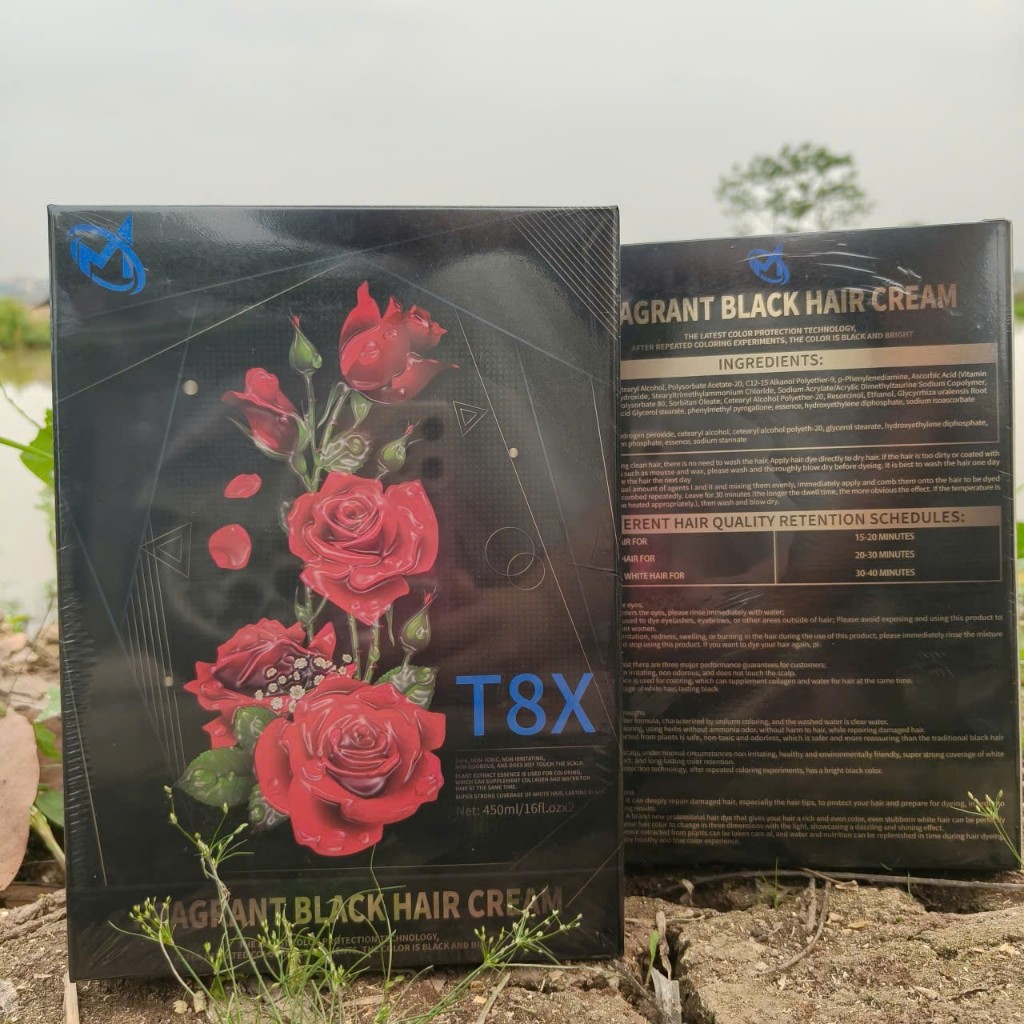 Nhuộm Đen Tóc T8X Fragrant Black Hair Cream 450ml x2 - Chiết Xuất Thảo Dược (Tổng Kho Sỉ)