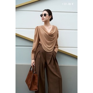 Quần Tây Suông Nữ Cạp Cao Vát Chéo Charllot Quần Công Sở Dáng Dài Mix Hàn Vân Xương Cá Tôn Dáng