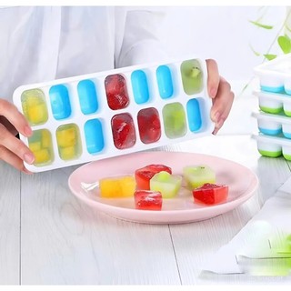 Combo 10 Khay Làm Đá 14 Ô Có Nắp Đậy Nhựa Dẻo Dễ Lấy Đá Chống Ám Mùi An Toàn Thực Phẩm