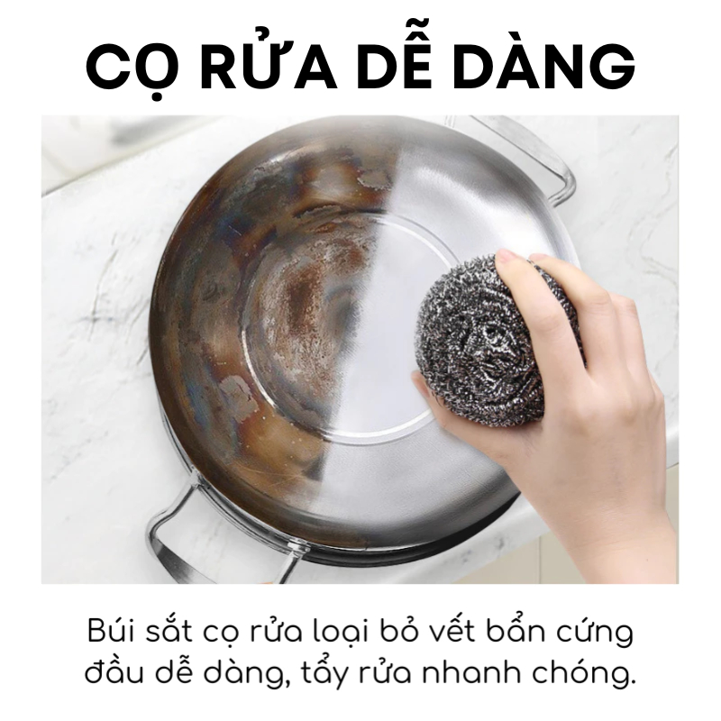 [LOẠI TO] Bộ 3 Búi Cọ Inox KOOBEE – Cọ Xoong Nồi, Tẩy Vết Khét Cứng Đầu, Rửa Bát Siêu Sạch| 170