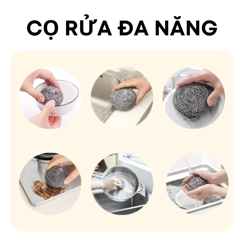 [LOẠI TO] Bộ 3 Búi Cọ Inox KOOBEE – Cọ Xoong Nồi, Tẩy Vết Khét Cứng Đầu, Rửa Bát Siêu Sạch| 170