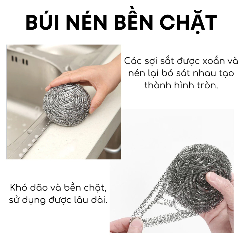 [LOẠI TO] Bộ 3 Búi Cọ Inox KOOBEE – Cọ Xoong Nồi, Tẩy Vết Khét Cứng Đầu, Rửa Bát Siêu Sạch| 170