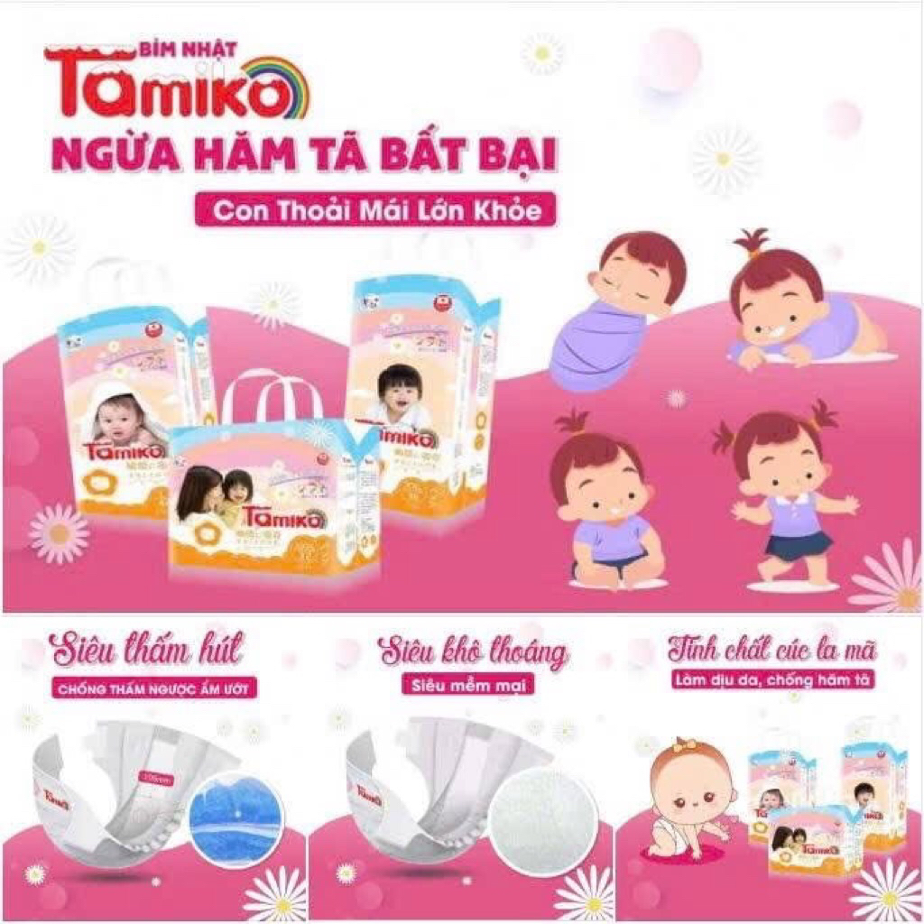 Bỉm dán Tamiko nội địa Nhật cao cấp – Siêu mềm mịn, thấm hút nhanh, chống hăm cho bé sơ sinh Size S60 / M56