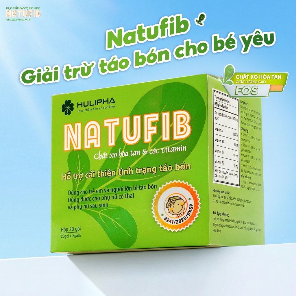 NATUFIB Chất Xơ Hòa Tan Giúp Hết Táo Bón Cho Bé Yêu , TPBVSK  An Toàn Cho Trẻ, Bà Bầu, Bổ Sung Thêm Chất Xơ - Hộp 20 Gói