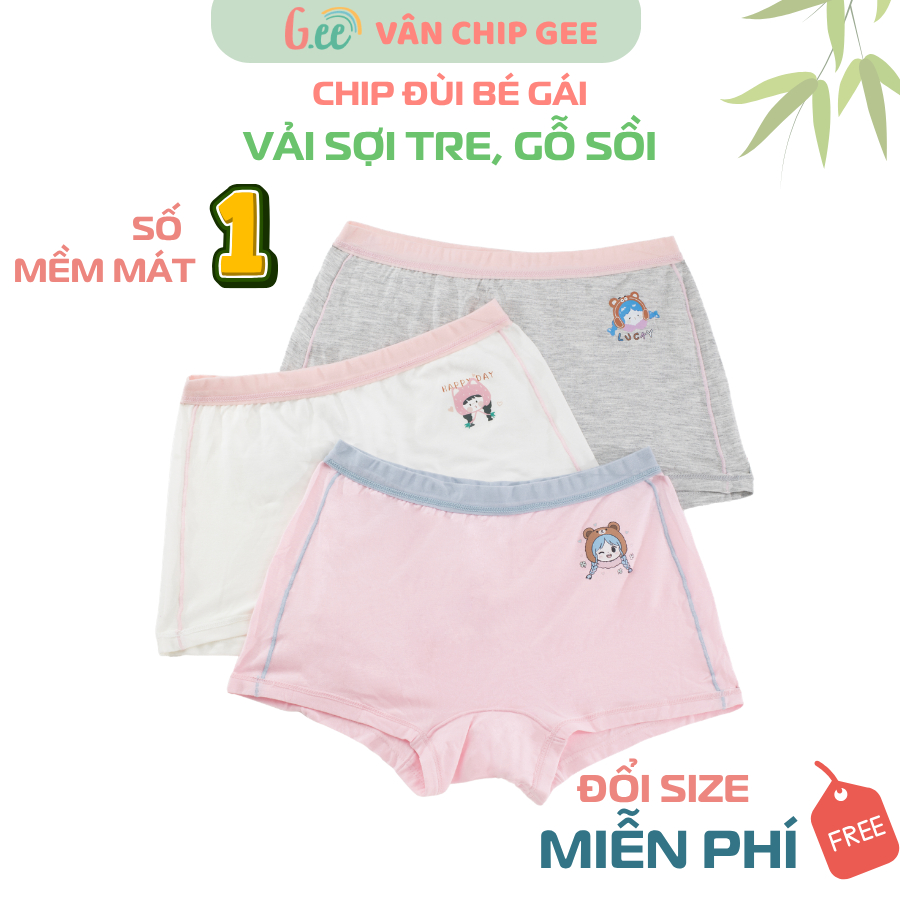 Set 3 chip đùi bé gái Gee vải sợi tre mềm mát mặc nhe như không, chip tập mặc cho bé size 10-60kg