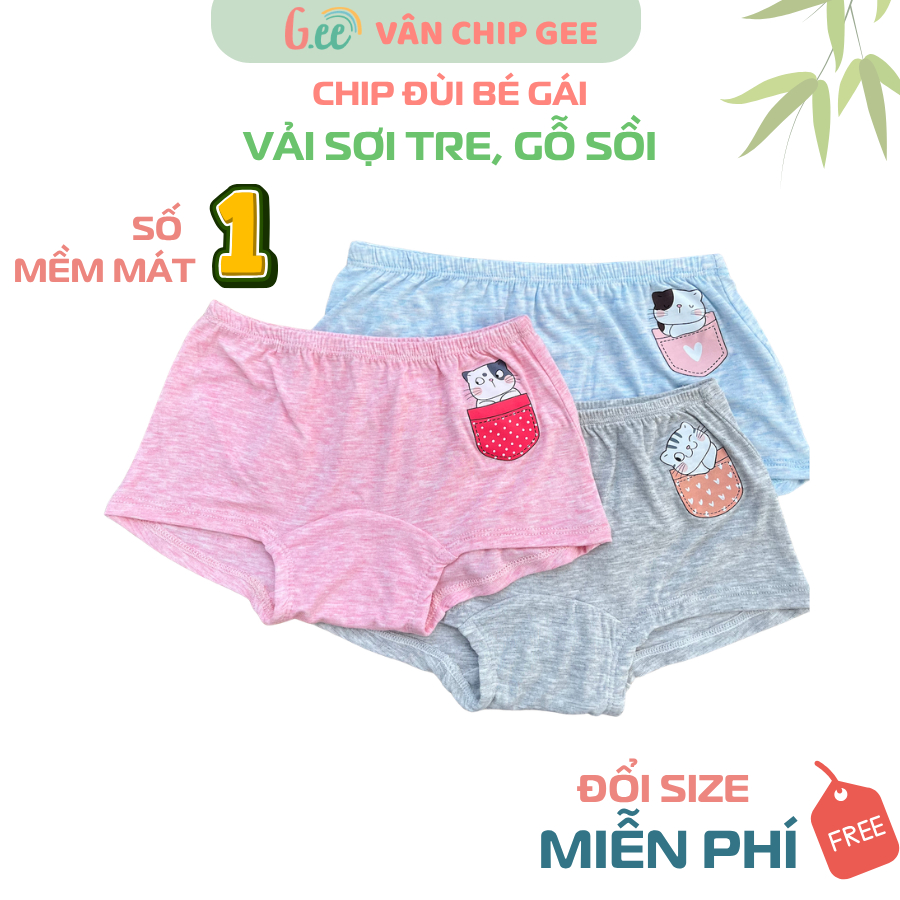 Set 3 chip đùi bé gái Gee vải sợi tre, gỗ sồi mềm mát kháng khuẩn, chun mềm mại co dãn size 10-60kg - 1