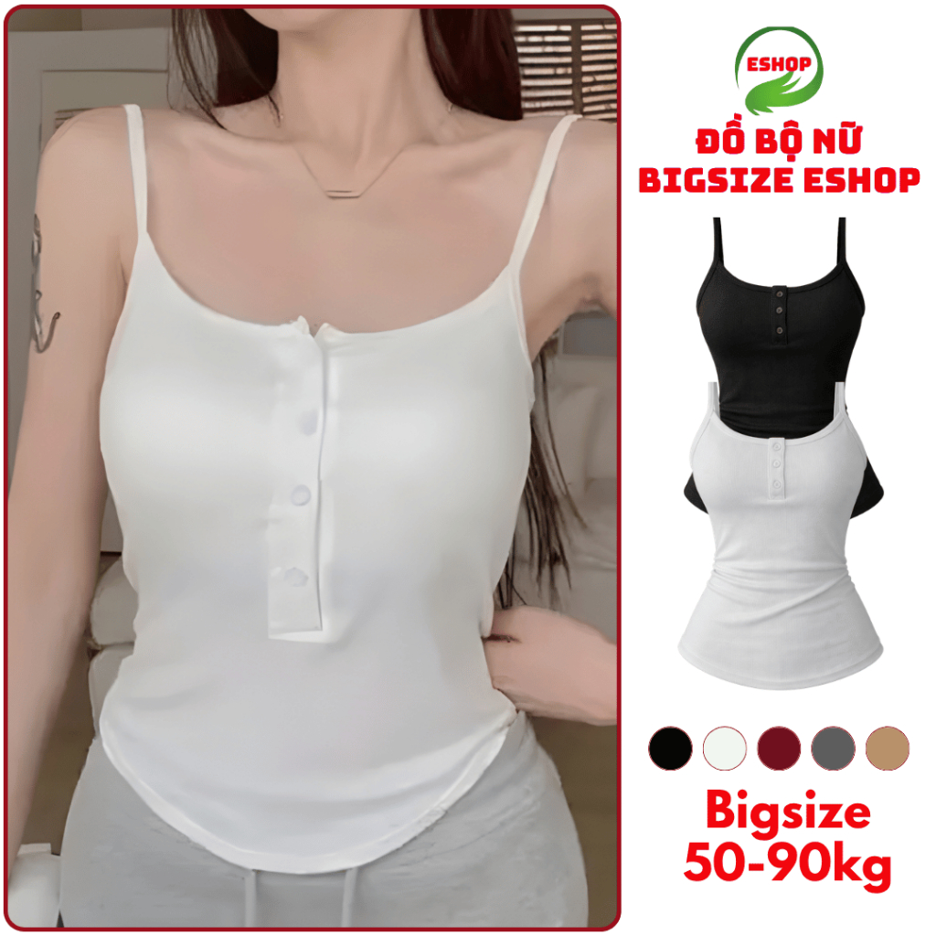 Áo 2 Dây Vạt Bầu Bigsize ESHOP Áo Dây Ôm Body Có Mút Thun Tăm Lạnh Co Giãn Mùa Hè ESHOP MS239