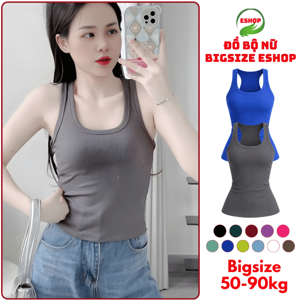 Áo Thun Ba Lỗ Nữ Bigsize Áo BaLo Cổ Vuông Sát Nách ESHOP - Áo Kiểu Đẹp Mặc Hè Thoáng Mát MS153