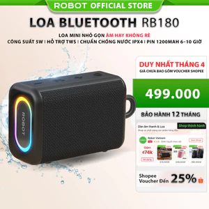 Loa Bluetooth Mini ROBOT RB180 Công Suất 5W Đèn Led RGB, Kháng Nước, TWS Tiện Lợi Âm Bass Mạnh - Bảo Hành 1 Đổi 1