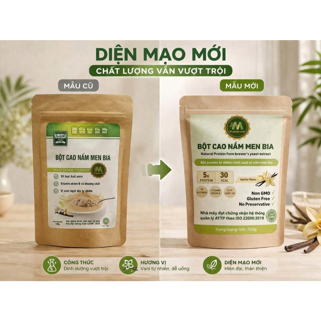 [MUA 1 TẶNG  2] Bột nấm men bia 100g vị vani, protein thực vật thuần chay, vitamin nhóm B tăng năng lượng, giảm mệt mỏi