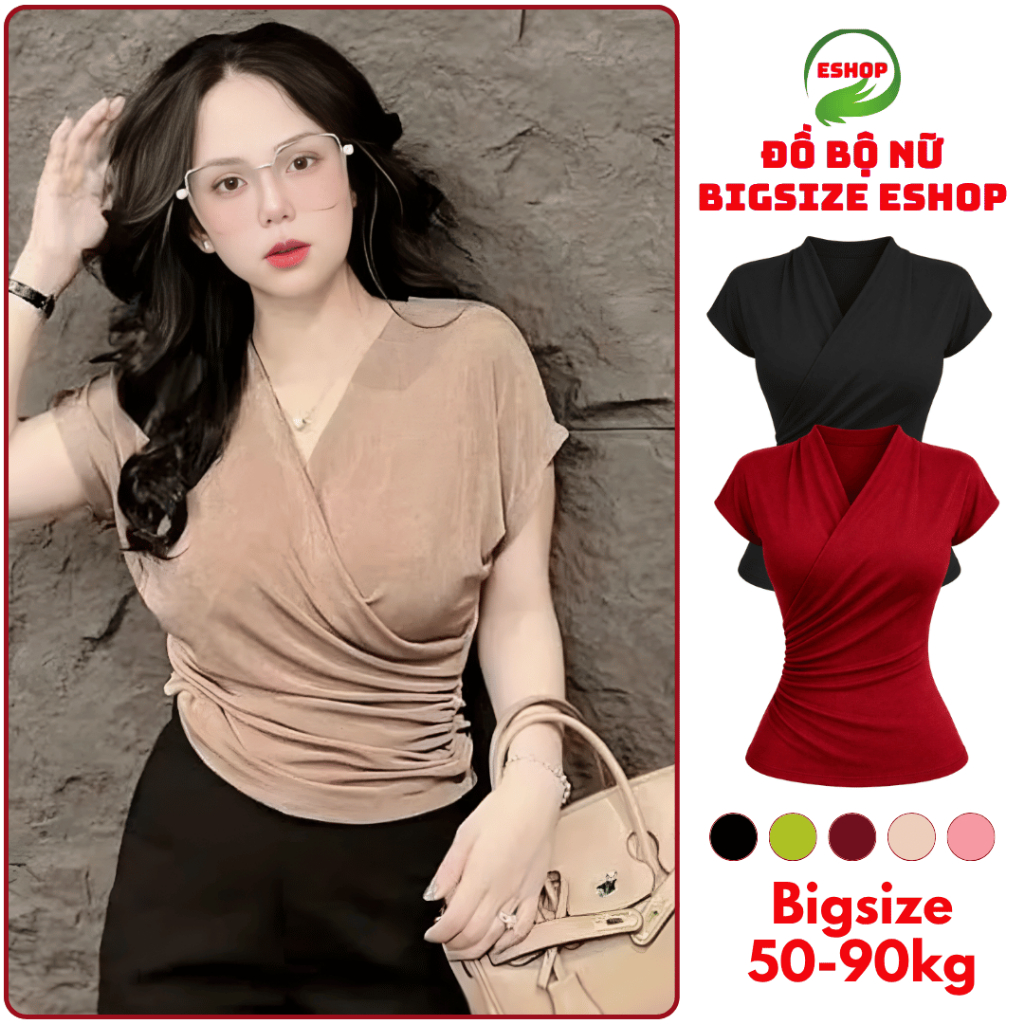 Áo Thun Nhũ Cổ Chéo Sang Chảnh ESHOP - Áo Kiểu Nữ Ánh Kim Nữ Ôm Body Co Giãn Đẹp Dễ Thương MS528