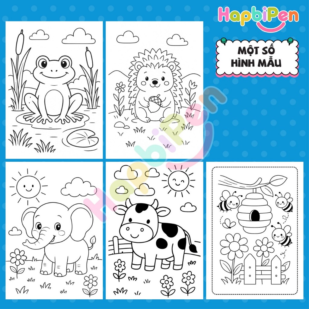 Tranh tô màu Động vật cho bé tập vẽ từ 3 tuổi, 50 trang khổ A4 A5 với các con vật dễ thương TTM006