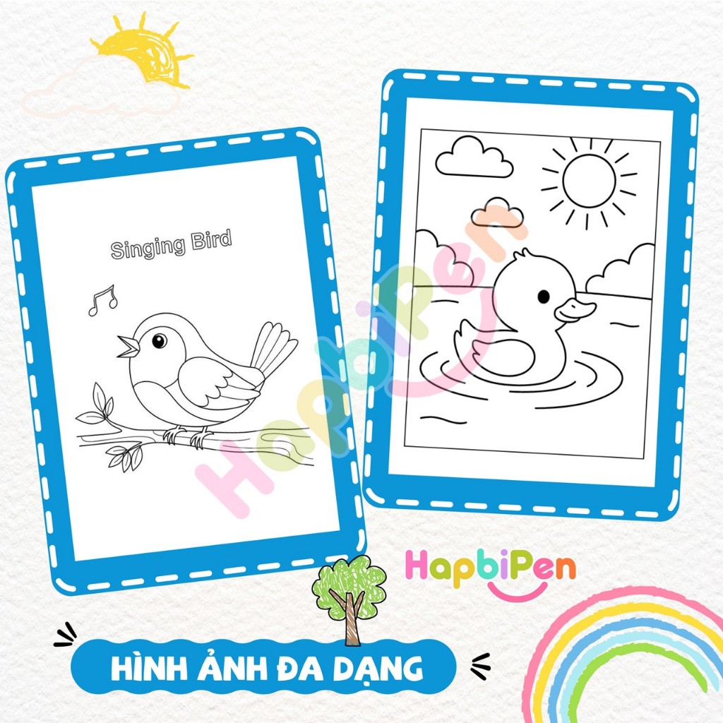 Tranh tô màu Động vật cho bé tập vẽ từ 3 tuổi, 50 trang khổ A4 A5 với các con vật dễ thương TTM006