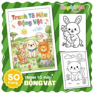 Tranh tô màu Động vật cho bé tập vẽ từ 3 tuổi, 50 trang khổ A4 A5 với các con vật dễ thương TTM006