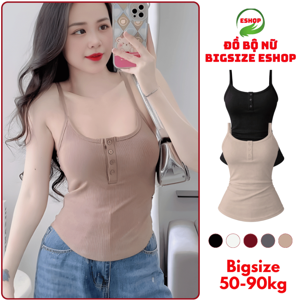 Áo Thun 2 Dây Nữ Bigsize ESHOP Áo Thun Nữ Sát Nách Mặc Hè Form Dài Đẹp Dễ Thương MS188 Chất Tăm Lạnh