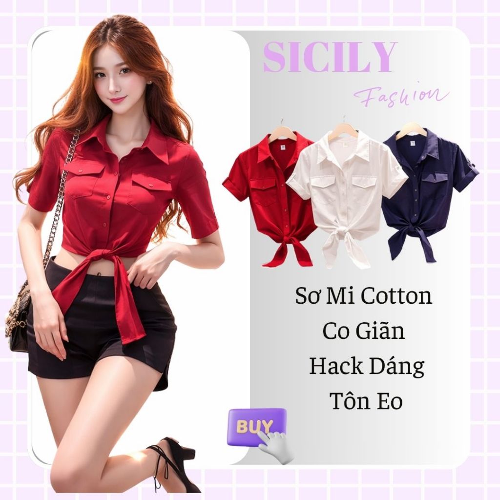 Áo Sơ Mi Nút Thắt Nữ Form Ôm Sicily – Chất Thun Co Giãn, Tôn Dáng, Trẻ Trung