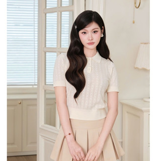 Áo len mỏng cổ bẻ cộc tay chất len lông thỏ dệt đục lỗ thoáng khí mặc mùa hè PL301 300G