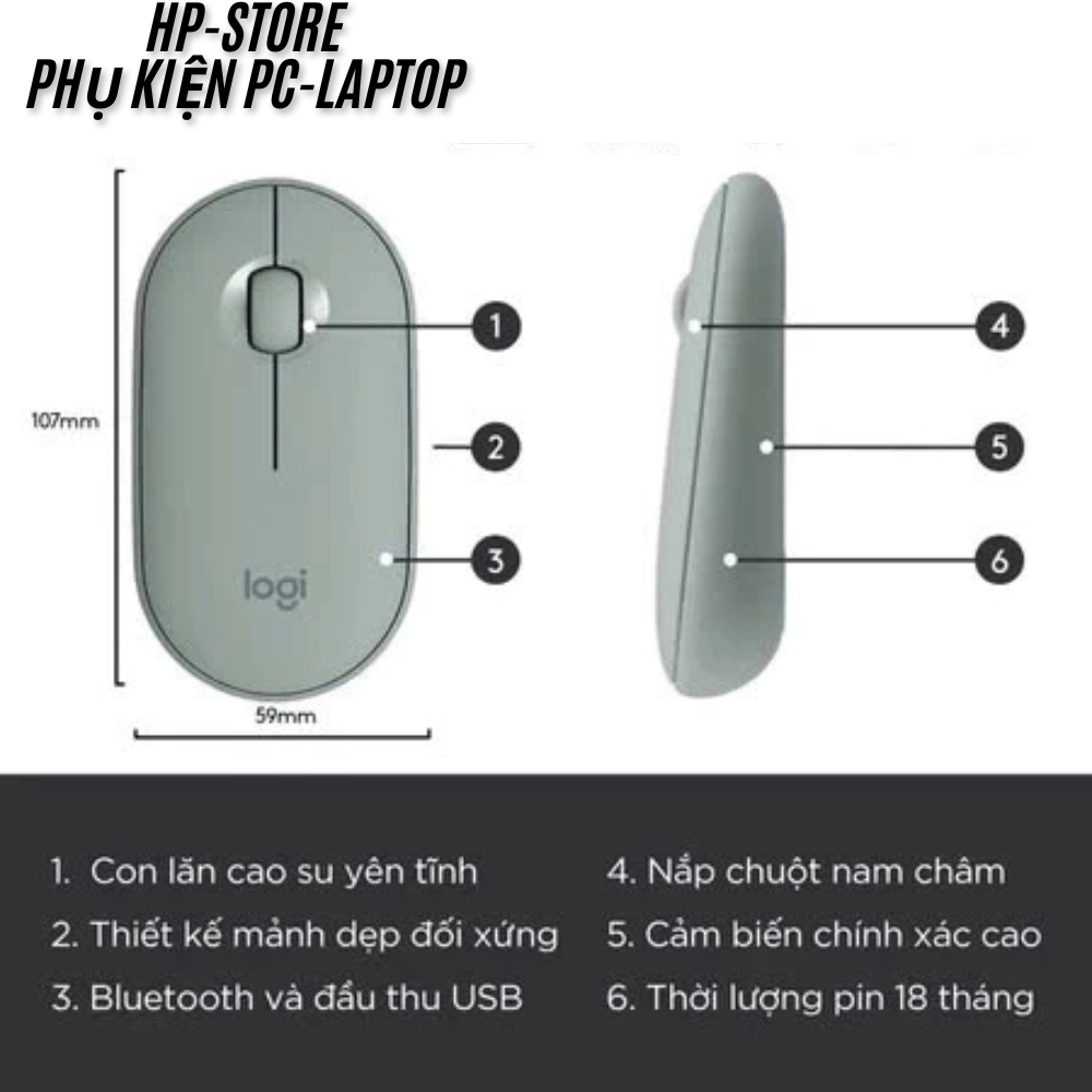 Chuột Không Dây Logi Pebble M350 Silent, Chuột Văn Phòng, Kết Nối Bluetooth, USB, kèm Pin, BH 12T