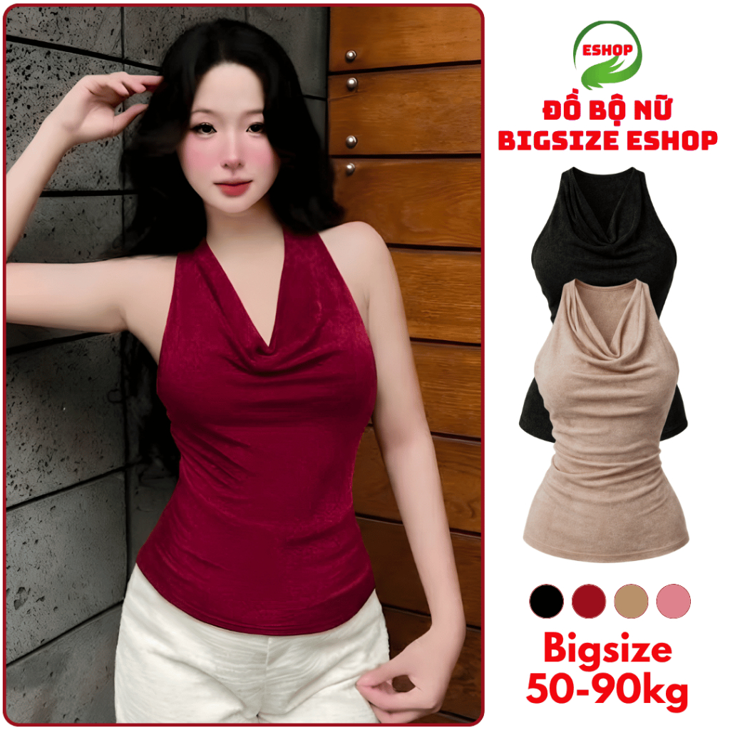Áo Cổ Đổ Bigsize Vải Thun Nhũ Kim Tuyến Co Giãn - Áo Kiểu Nữ Sát Nách Ôm Body Tôn Dáng ESHOP MS449
