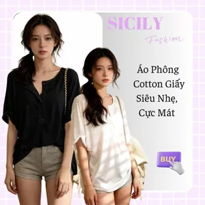 Áo Thun Nữ Cotton Giấy Sicily - Áo Phông Mỏng Mát, Co Giãn 4 Chiều, Thấm Hút Mồ Hôi Cực Tốt (Trắng/Đen)