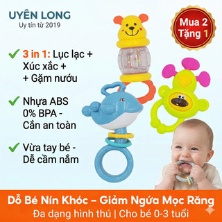 Lục Lạc Gặm Nướu Xúc Xắc Cho Bé Sơ Sinh – Đồ Chơi 3in1 Phát Tiếng, Cắn An Toàn, Giảm Quấy Khóc
