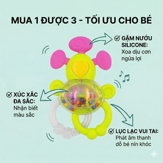 Lục Lạc Gặm Nướu Xúc Xắc Cho Bé Sơ Sinh – Đồ Chơi 3in1 Phát Tiếng, Cắn An Toàn, Giảm Quấy Khóc