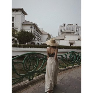 ĐẦM VÁY NỮ HAI DÂY LINEN THÔ PHỐI VIỀN REN ĐEN DÁNG DÀI KHANHLE